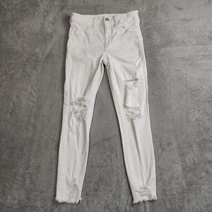 American Eagle Next Level Stretch White Distressed Skinny Jeans Size 8 Regular
